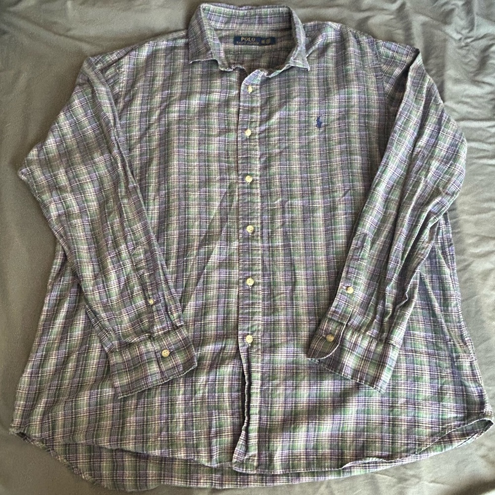 Polo by Ralph Lauren Men's XXL  Long Sleeve Button Up Shirt - Green and Purple